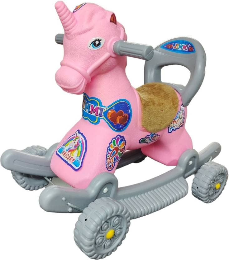 Maanit 2 in 1 Unicorn Rider for Kids 1-5 Years Old Interactive Birthday Gift for Kids Rideons & Wagons Non Battery Operated Ride On (Pink)