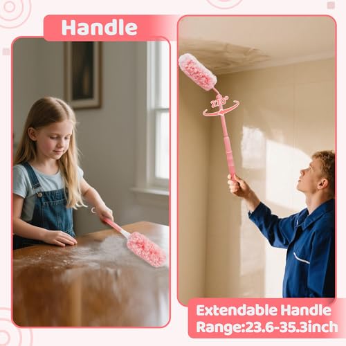 Image of 360 Dusters Refills for Cleaning - 100 Count Disposable Feather Duster Kit with 2 Handles, Multi-Surface Microfiber Feather Dusting Cleaner for Furniture Blinds Windows Ceiling Fans (Pink)