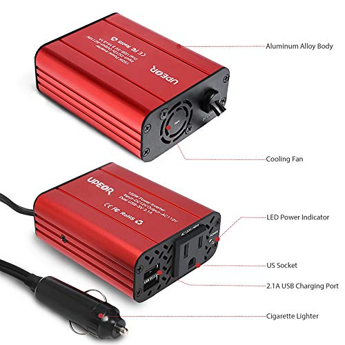 150W Car Power Inverter 12V DC to 110V AC Converter with 4.2A Dual USB Car Charger Adapter Modified Sine Wave Converter with AC Outlet for Car(Red)