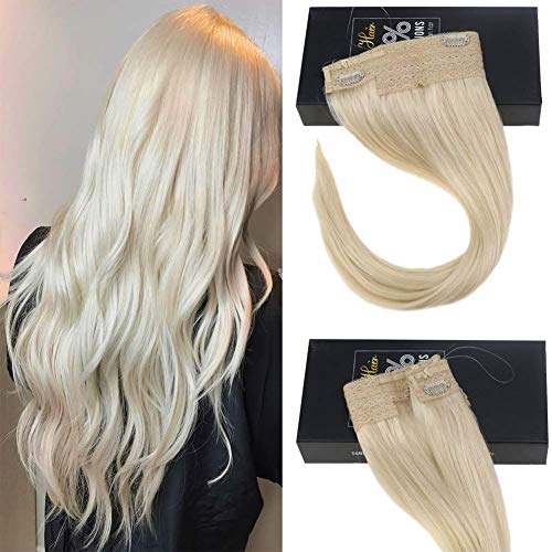 Sunny 18inch Flip on Hair Extensions Color Platinum Blonde #60 Halo Hair Extensions Fish Line Real Human Hair 80g/pack