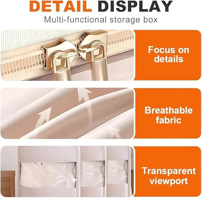 Space Saving Hanging Garment Bag with Self Compression Zipper, Space Saver Closet Organizers for Closet Storage—Compressible Dust Covers for Down Jackets,Shirts,and Sweaters. (Beige, M) 6