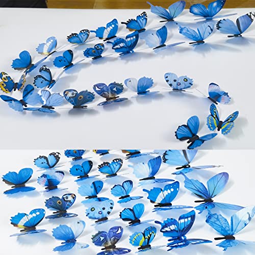Vinilos decorativos mariposas 3D 48 piezas azules miniatura 4