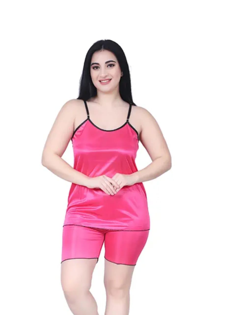 First Choice Women's Satin Camisole and Shorts Nightwear Set, Pink, 2 Piece-image-34