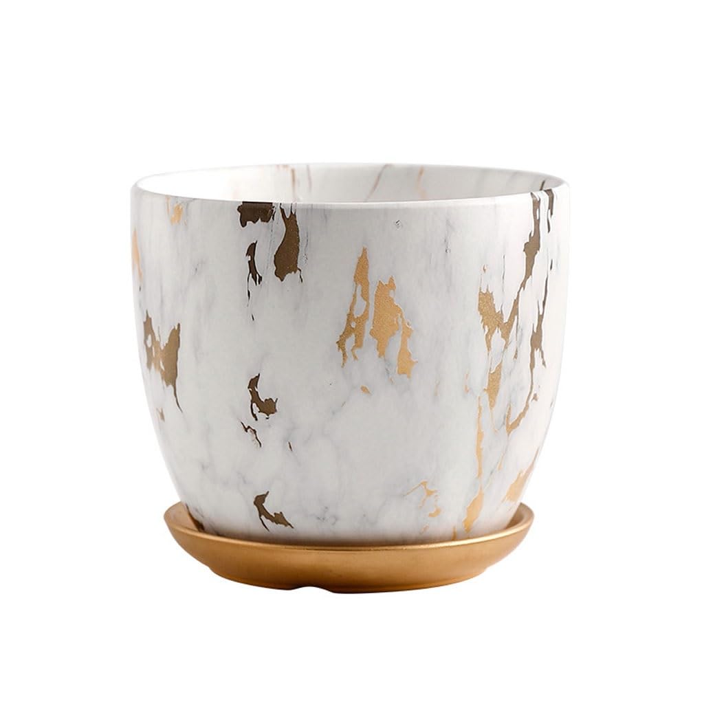 Gelasige One Color Flower Pots Modern Simple Nordic Style Ceramic Flower Pot Marble Pattern Literary Flower Pot Balcony Succulent Breeding Pot Outdoor Flower Pots(S)