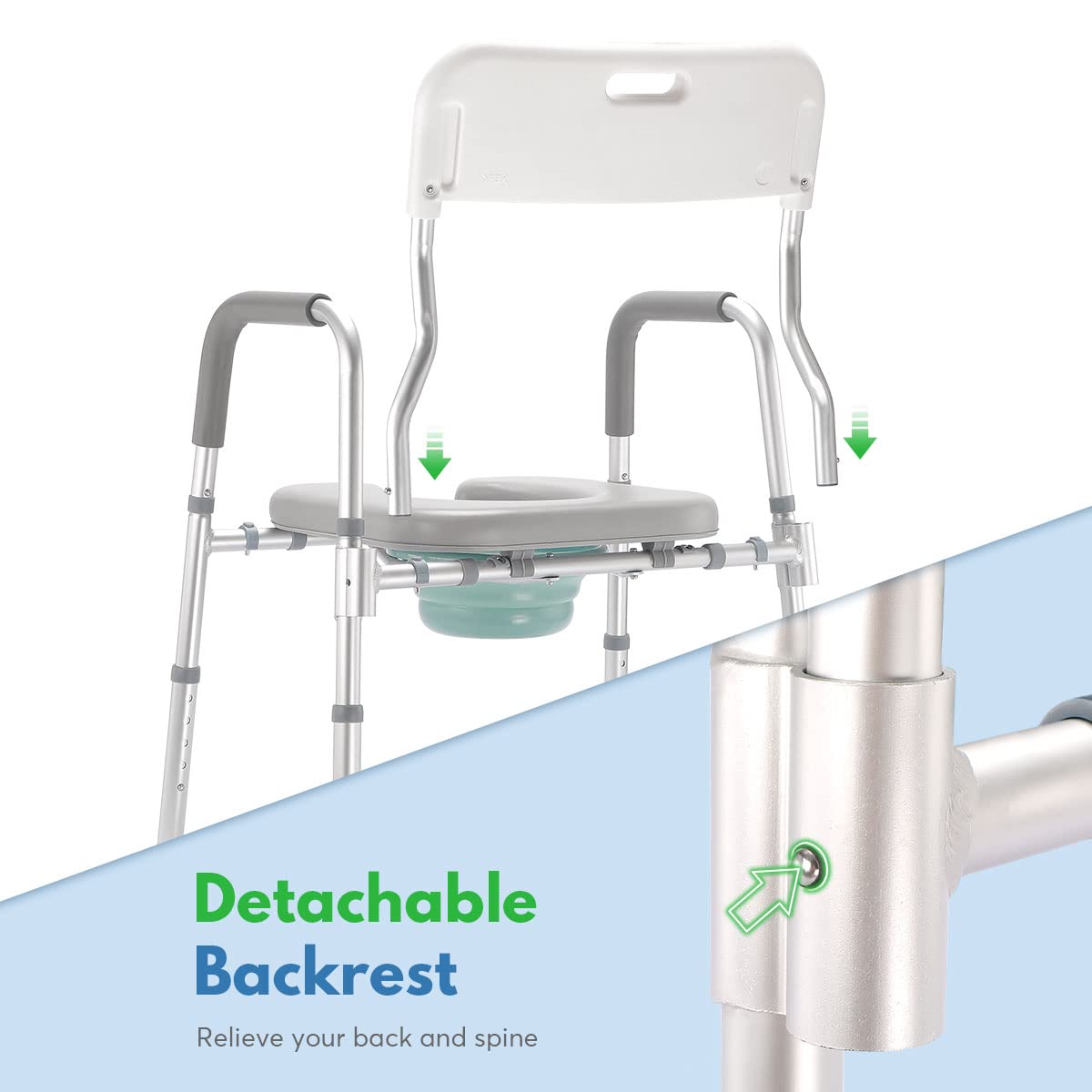 AUITOA 4in1 Raised Toilet Seat with Handles and Back, 300lb Medical Bedside Commode Chair