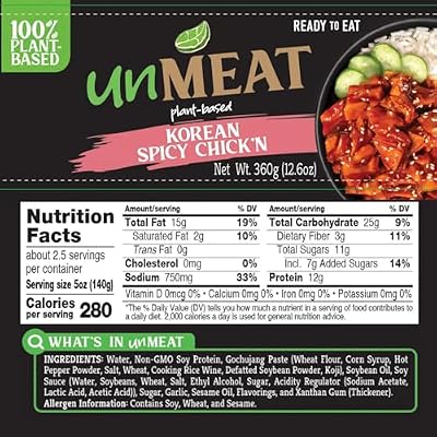 unMEAT Plant Based Meat | Easy to Prepare Plant Based Protein | Vegan Meat with Less Calories, Korean-Flavored Spicy Chicken, 12 pack