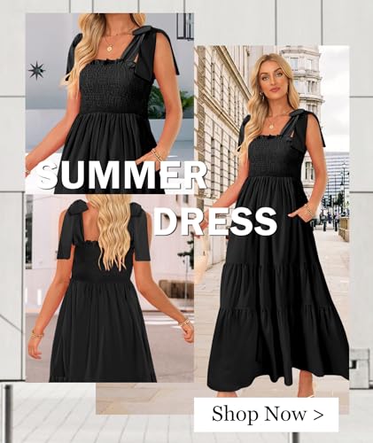 Image of CURBODO Women's Summer Maxi Dress Boho Spaghetti Straps Casual Long A-line Smocked Beach Dress Flowy Sun Dresses with Pockets
