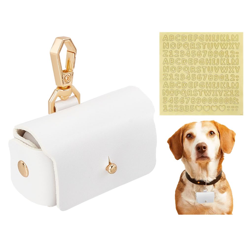 FINGERINSPIRE FINGERINSPIRE Cojines portadores de anillos para collar de perro, caja de almohada de cuero sintético para mascotas, caja de almacenamiento de anillos de boda blanca con cierres de aleación y
