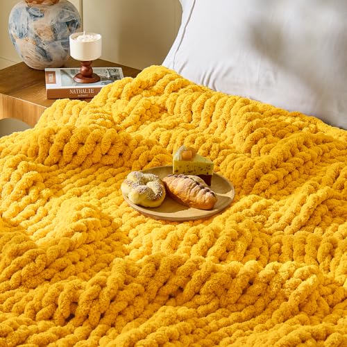 Image of Inhand Honey Gold Chunky Chenille Yarn for Hand Knitting,Thick Bulky Fall Decor Blanket Yarn for Crocheting,Soft Fluffy Yarn for Autumn Crochet Gifts for Women /Beginners,18 Pack (29.5Yds /8.4oz Each)