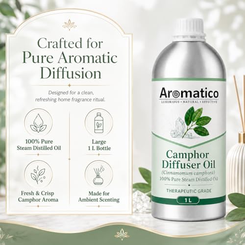 Image of Aromatico Camphor Diffuser Oil for Home Fragrance, Premium Aromatherapy Diffuser Oil, Fresh Camphor Aroma for Diffusers | Potpourri and Room Oil - 1 LTR