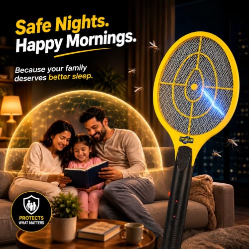 Image of HUNTER Rechargeable Mosquito Swatter Bat | Electric Mosquito Killer Zapper Racket | Shock Proof, Safe for Humans & Pets, Environment Friendly, Yellow (Pack of 1)