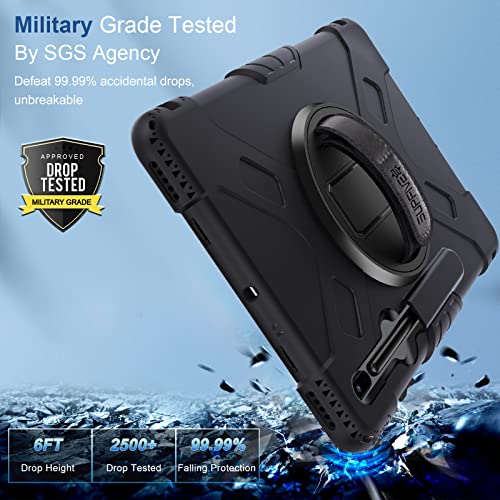 Supfives Case For Samsung Galaxy Tab S7 Fe/ S8 Plus 12.4 Inch: [Upgraded Military Grade] Full-Body Rugged Protective Soft Silicone Cover - Kick Stand- Handle/Shoulder Strap- S Pen Holder- Black #TOP1