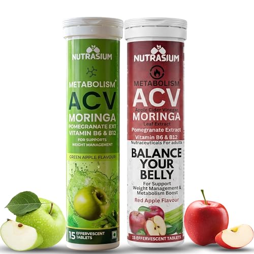 Image of Nutrasium ACV Moringa Metabolism Plus | Apple Cider Vinegar Effervescent Tablet | For Supports Weight Loss, Control Cravings, Convert Fat Into Energy, Boost Energy & Immunity | 30 Tablets Mix Fruit