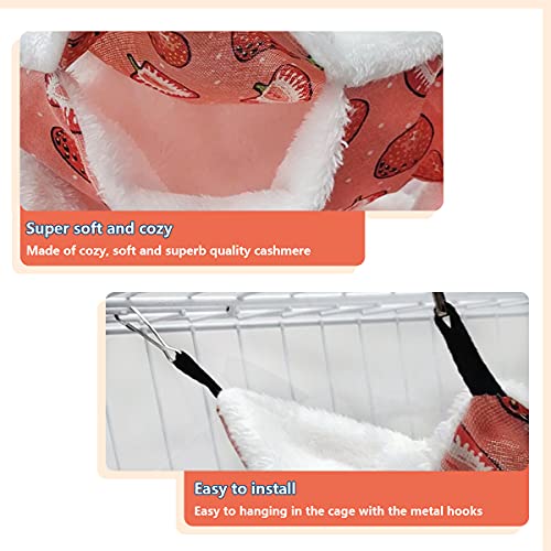 Image of LEFTSTARER Triple-Layer Sugar Glider Hammock Small Pet Animal Cage Accessories Bed for Rat Guinea Pig Ferret Hamster Chinchilla Playing Sleeping (1pcs Grey &1pcs Strawberry)