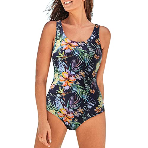 YWLINK Traje de baño de cintura alta para mujer, con lazo en la espalda, monokini 1 traje de baño con estampado de bloques de color, espalda cruzada, traje de baño atlético para mujer, E-negro, L