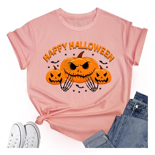 Women's Halloween Shirt:Pumpkin Art Patterns Crewneck Short Sleeve Halloween Party T-Shirt