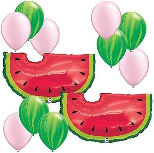 Watermelon Theme Decorations - 35" Watermelon Balloons 12pc Assortment - Fiesta Birthday Party Foil Mylar Latex Balloon Bundle Pack