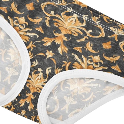 ZZKKO Vintage Gold Floral Girls Underwear Toddler Panties for Girls Comfort Brief Size 2T-8Y3