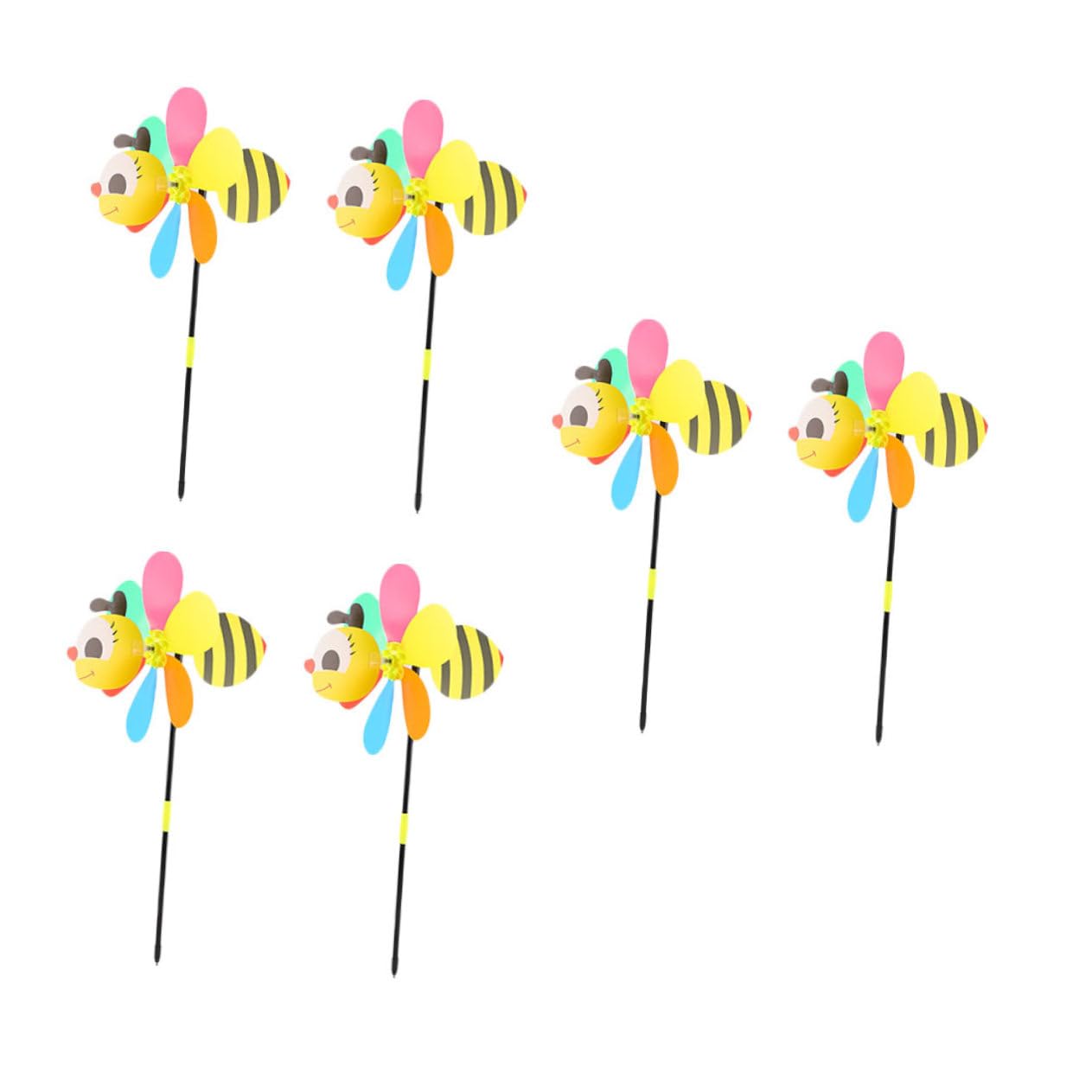 Outanaya 6Pcs Cartoon Bee Wind Spinners Durable Outdoor Pinwheels for Garden Decor Windmill for Parties and Home Decoration
