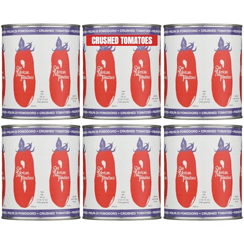 SMT San Merican Crushed Tomatoes 28oz (Pack of 6) - Non-GMO Project Verified, Gluten Free, BPA-Free Lined Can- For Marinara, Pizza Sauce, Pasta Sauce, Chili, Tomato Soup & Stew - Grown & Packed in USA