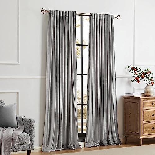 Image of PRIMROSE Light Grey Curtains 90 inch for Living Room,2 Panels Drapes Blackout Rod Pocket Back Tab Window Treatment Room Darkening Thick Decorative Curtains for Bedroom