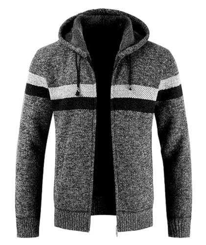 Image of LLdress Mens Knit Cardigan Sweaters Sherpa Lined Full Zip Hoodie With Pockets