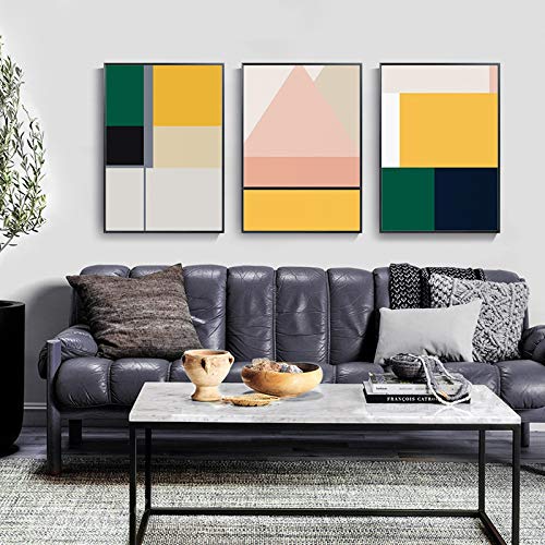 Toile murale géométrique abstraite : triptyque artistique haut de gamme 70 x 100 cm