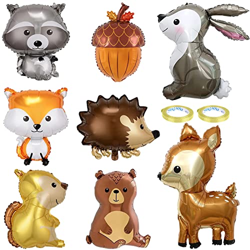 Folienballon Waldtiere, Waflyer 8 Stück Tiere Ballon Hirsch Waschbär Eichhörnchen Lgel Kaninchen Luftballon, Dauerhaft Helium Ballons Tierkopf Riesenballon für Geburtstag Party Deko Geschenk Kinder Cover