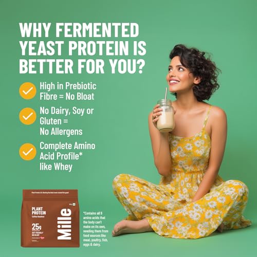 Image of Mille Plant Protein | 25g Protein /Scoop | Coffee Hazelnut Trial Pack of 3 | Made with Fermented Yeast Protein Powder | No Bloat Vegan Heat-Stable | Mixes into Any Dish | 38g Trial Pack x 3