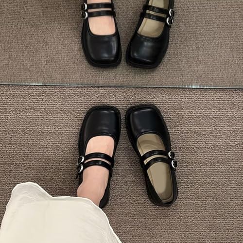 ChaiRong Zhou Women's Mary Jane Flats Heart-Shaped Buckle Pu Leather Casual Ballet Dress Shoes4