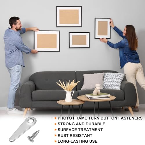 Image of HARFINGTON 100Pcs Picture Frame Backing Hardware Clips with 100Pcs Screws Photo Frame Turn Button Fasteners Backing Clips for Craft Hanging Pictures Drawing, Silver