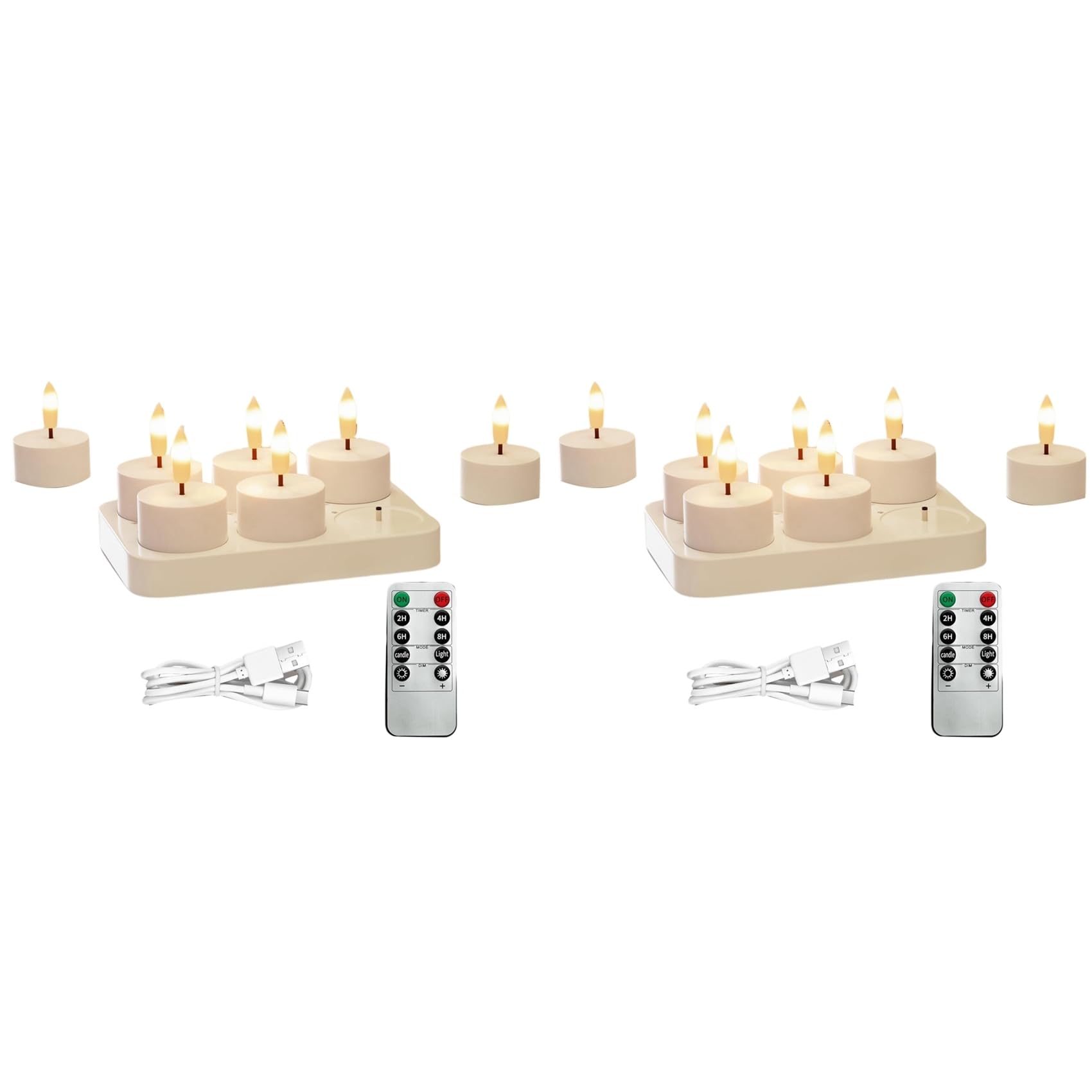 Vjsujehgy 2X Rechargeable Flameless Tea Lights Candles with Charging Station 12Pcs Battery Tea Lights Candles with Remote & Timer