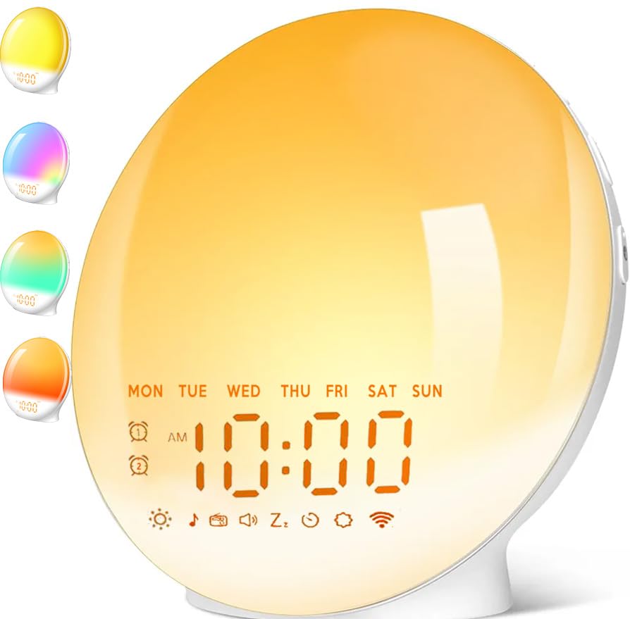 Upgraded Wake-up Light, Smart Sleep Alarm Clock for Kids Adults, Sunrise Sunset Simulation, 7 Natural Sound Machine,FM Radio, 7 Colors LED Night Light, Bedroom Decor Sleep Aid for Hard Sleepers