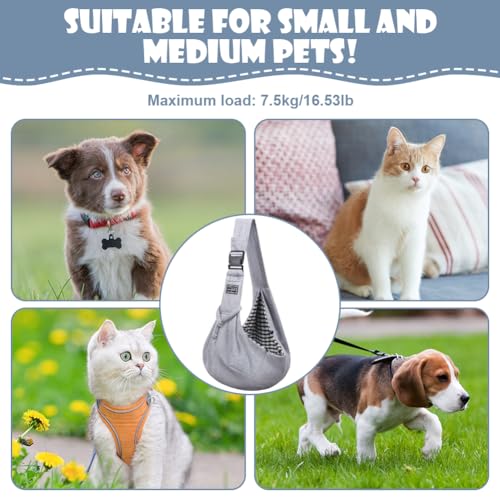 Adiwo Hundetragetasche Welpen, Wendbarer Transporttasche für Hunde und andere Haustiere bis 7.5 kg Tragetuch Hund Verstellbar Sicherer Tragegurt für Kleine Hunde für Spaziergänge im Freien Grau