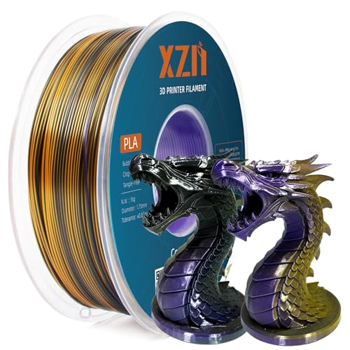 Image of Tri Color Silk PLA 3D Printer Filament, Rainbow Silk PLA Filament 1.75mm, + /- 0.02mm Accuracy, No Clog /Bubble, Durable, Vacuum Sealed, Fits Most FDM Printers, 1KG Spool - Purple /Gold /Black