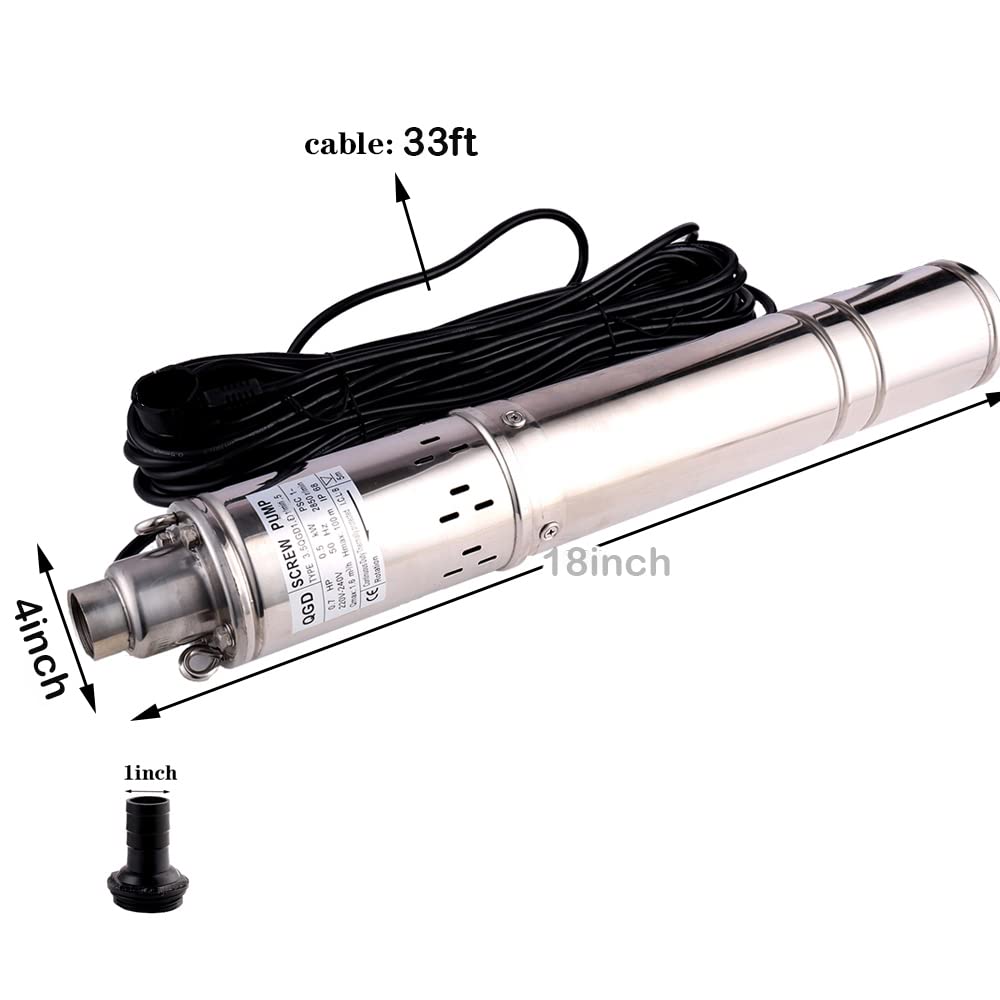 Pompa per Pozzo Profondo 750W/1HP Sommergibile in Acciaio Inossidabile - 2000L/H, Prevalenza Massima 120M, Diametro Uscita 1"