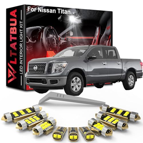 WLTATBUA LED Interior Light Kit Package Replacement for Nissan Titan 2016 2018 2019 2020 2021 2022 Super Bright 6000K White License Plate Map Door Bulbs + Install Tool