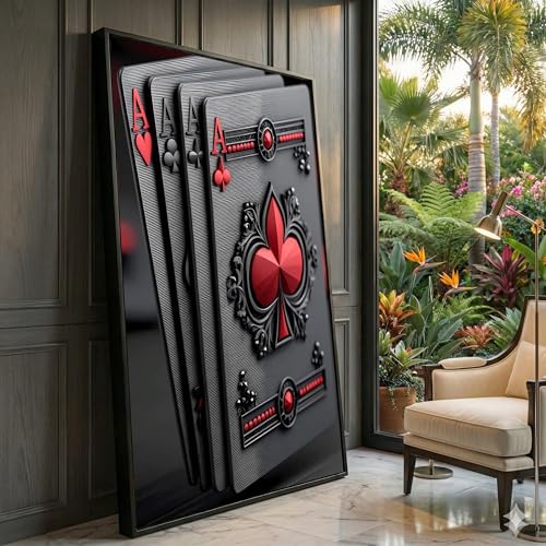 Tableau poker quatre as rouge et noir pour décoration de salle de jeux design 55x100cm
