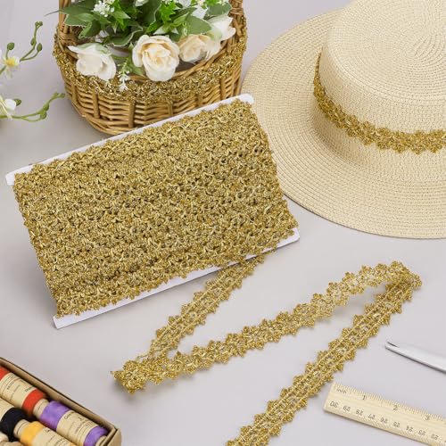 FINGERINSPIRE 20 Yards Metallic Braid Trim Gold Flower Shape Lace Ribbon 1" Embellishment Lace Trim for Christmas Holiday Decoration Wedding DIY Clothes Accessories Jewelry Crafts Sewing - Thumbnail 6