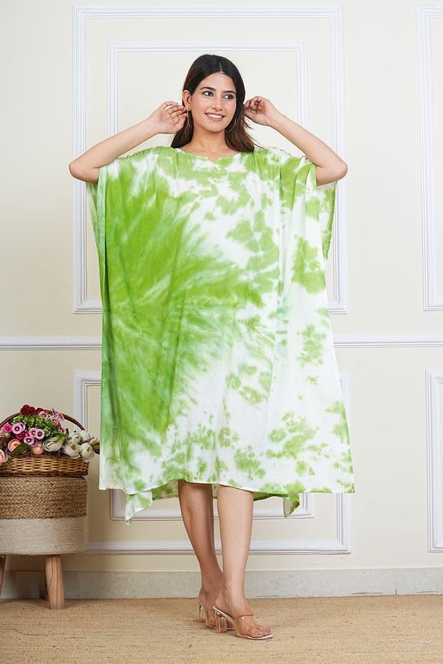 Image of Maaesa Women & Girls Mother Daughter Matching Kaftan Combo || Crepe Rayon Tie-Dyed Kaftan || Casual Wear || Family Twinning Outfit