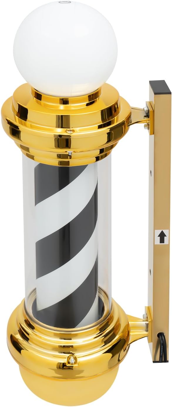 27'' LED Barber Pole Light, Barber Pole LED Sign, Golden Black White Rotating Hair Salon Open Sign, IP54 Waterproof, Save Energy, Wall Mount