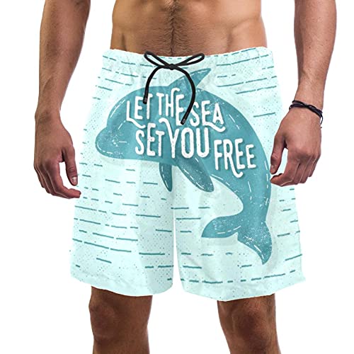 Short de bain vintage pour homme multicolore à motif dauphin avec taille élastique
