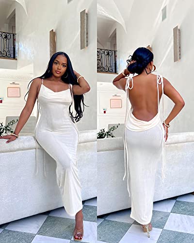 Image of Doweha Women Backless Cowl Neck Cocktail Going Out Dress Halter Slip Long Semi Formal Party 2026 Spring Summer Maxi Dress