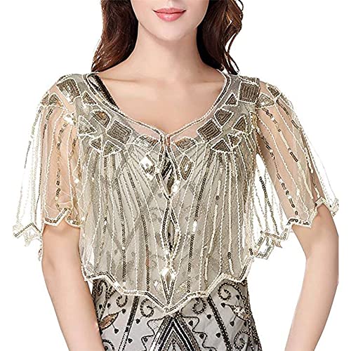 Bacophy Women's 1920s Shawl Wraps Beaded Sequin Gatsby Cape Evening Bolero Flapper Cover Up