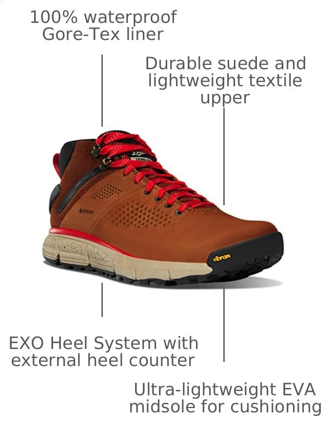 Image of Danner Trail 2650 Gore-Tex Mid 4 inch Waterproof Hiking Shoes for Men - Suede and Textile Upper with Comfort Footbed, EXO Heel System & Traction Outsole | Suede and Textile Upper with Comfort Footbed, EXO Heel System & Traction Outsole, Removable Ortholite Footbed