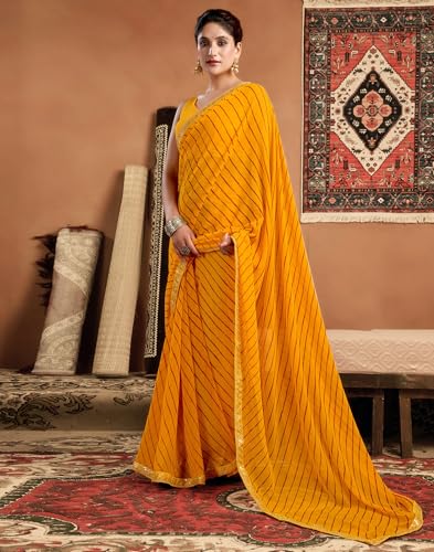 Image of SIRIL Women's Georgette Bandhani Printed Saree With Unstitched Blouse Piece