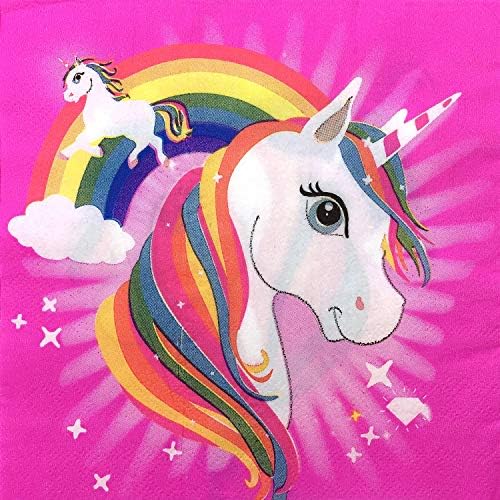 Zelten Colored Paper Napkins, 20 Count Shabby Chic Napkins for Wedding, Dinner Tea Party Shower (Unicorn & Rainbow)