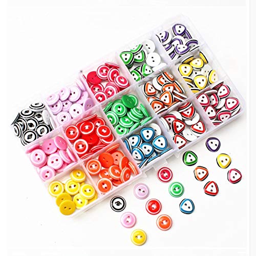 225 botones de 12 mm para punto de cárdigans de bebé, botones de plástico de 15 colores para costura, manualidades, decoración de ropa, con caja Cover