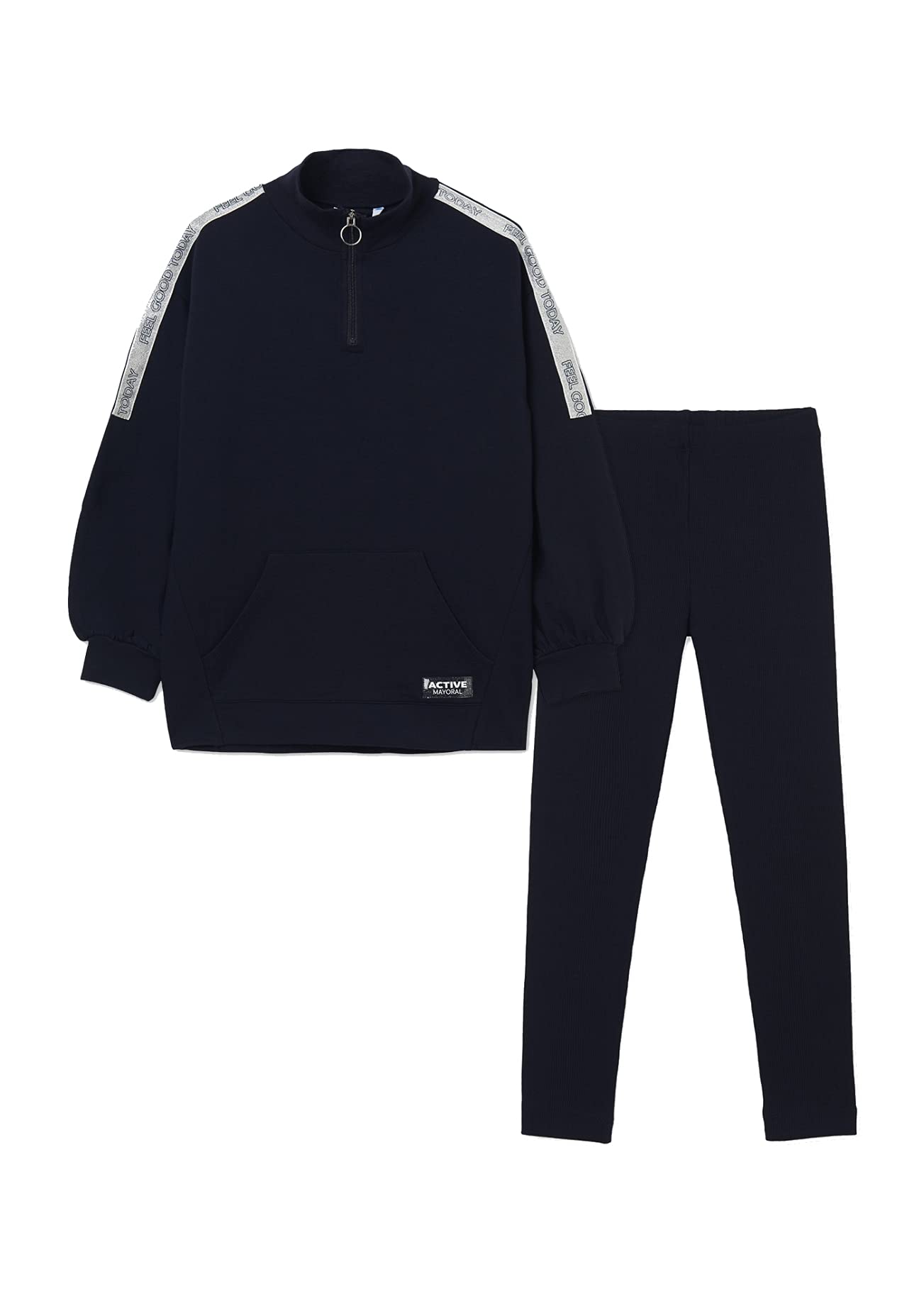 Mayoral Completo per Bambina - 7732, Blu, 10 Anni | Completo Felpa con Zip, Collo Alto, Leggings, Cotone Morbido