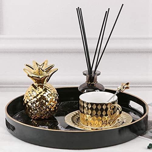 FMURY Round Decorative Tray, Marbling Plastic Tray with Handles, Vanity Tray and Coffee Table, Kitchen and Bathroom image 3